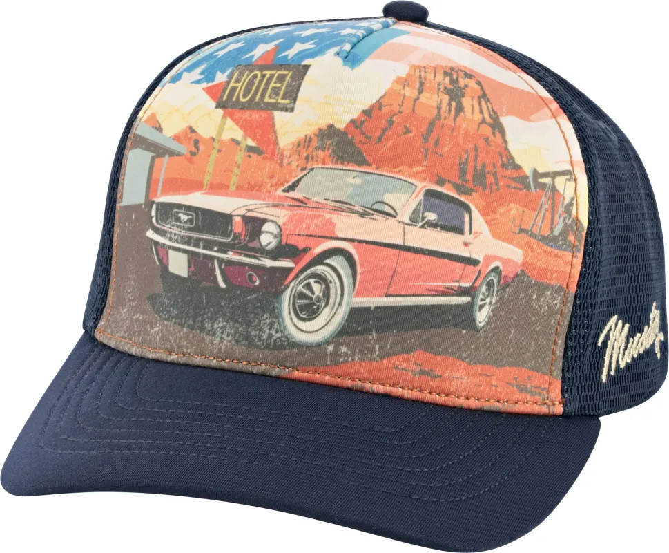 Ford Mustang Vintage Desert Route Snapback Trucker Hat sold by Ford