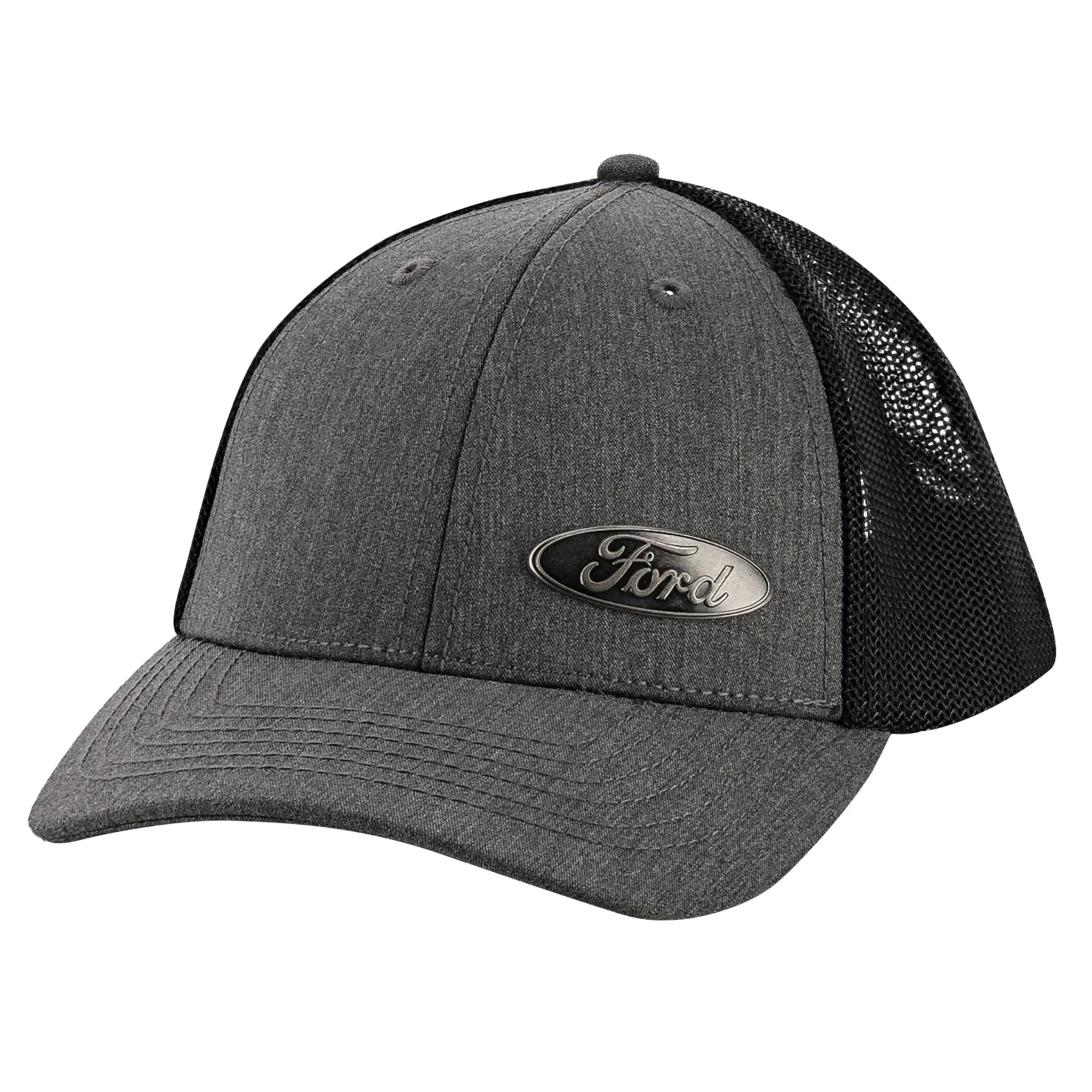 Ford Logo Metal Badge Gray & Black Mesh Snapback Hat sold by Ford