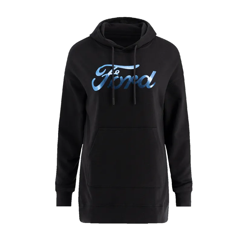 Ford Script Womens Blue Foil Graphic Oversized Hoodie made by Ford