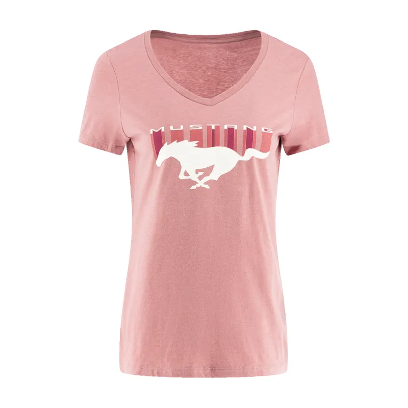 Ford Mustang Womens Pony Logo Pink V Neck T-Shirt made by Ford