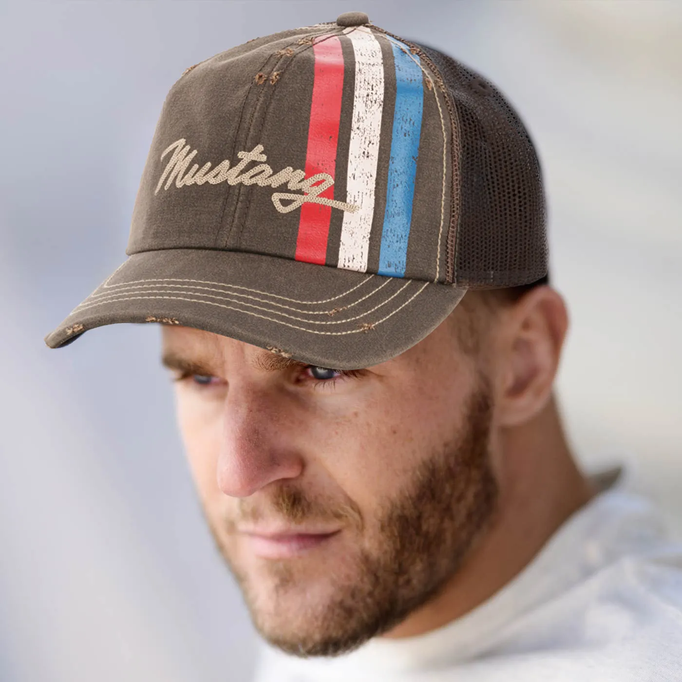 Ford Mustang Vintage Striped Distressed Snapback Hat sold by Ford product image thumbnail 2