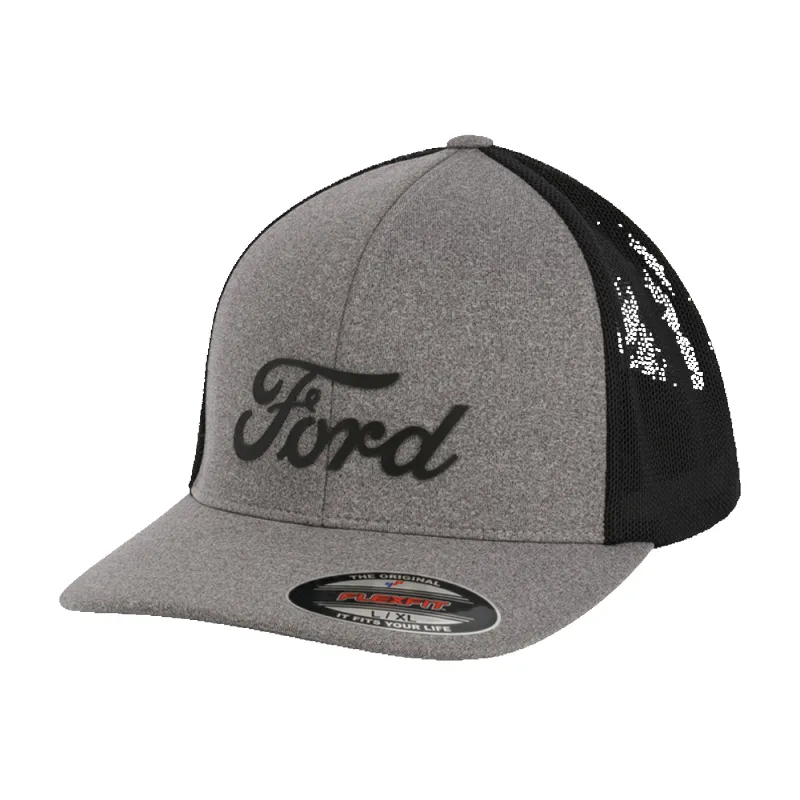 Ford Script Logo Gray & Black Stretch Fit Hat sold by Ford