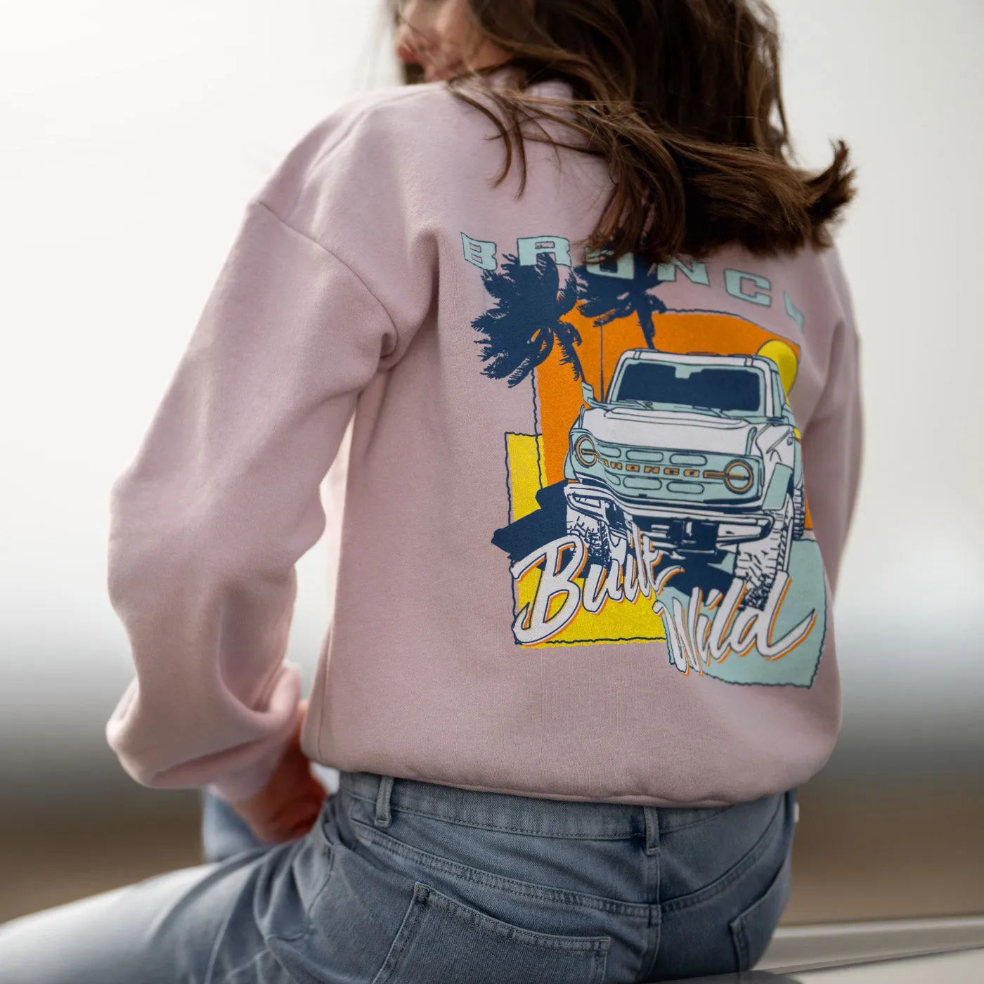 Ford Bronco Built Wild Womens Light Pink Crewneck Sweatshirt sold by Ford product image thumbnail 4