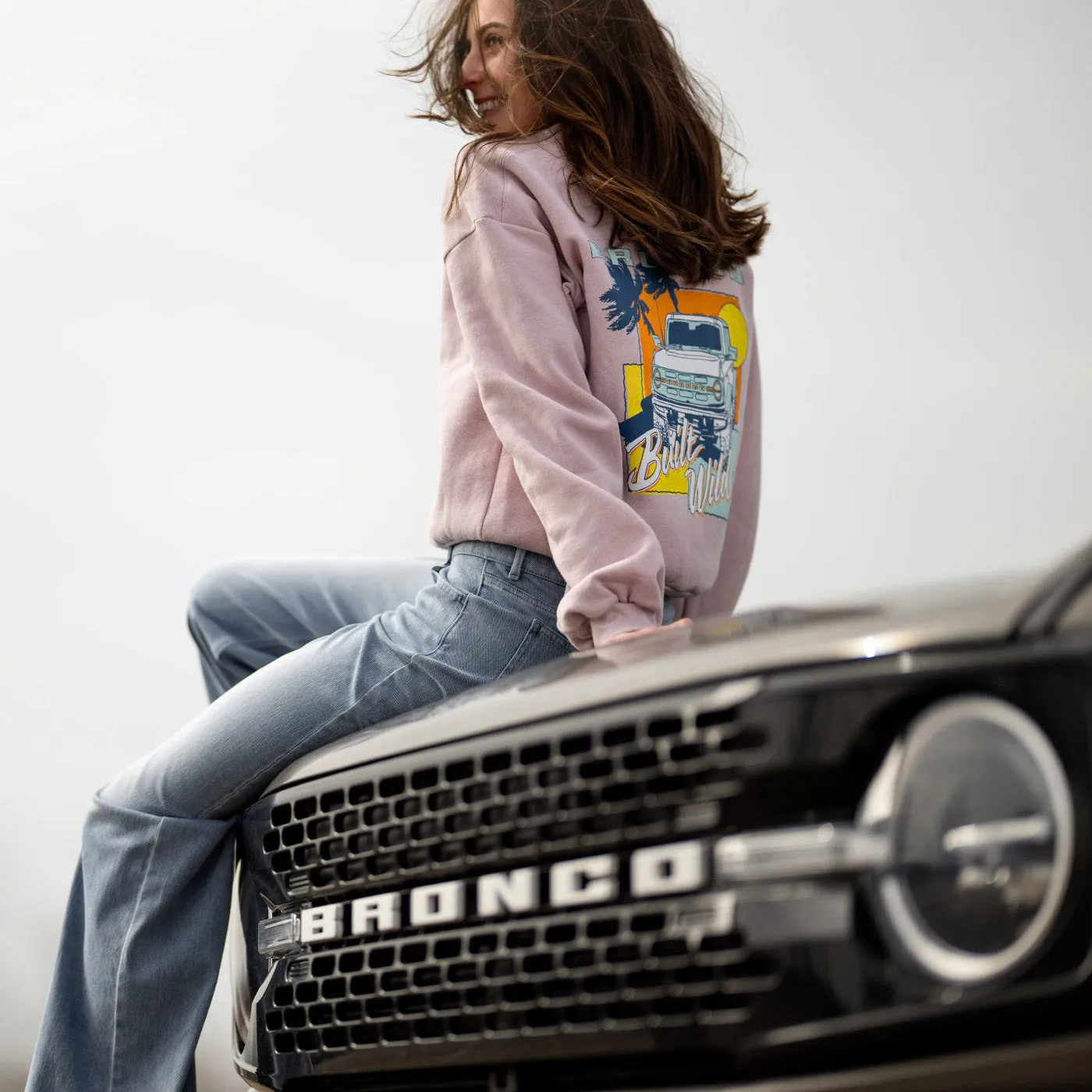 Ford Bronco Built Wild Womens Light Pink Crewneck Sweatshirt sold by Ford product image thumbnail 2