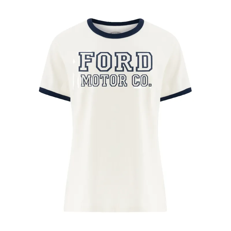 Ford Logo Womens Cream Collegiate Ringer T-Shirt made by Ford