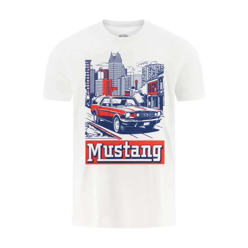 Ford Mustang Vintage Mens Detroit Skyline T-Shirt made by Ford