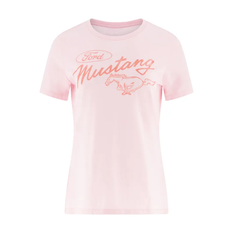 Ford Mustang Vintage Womens Light Pink T-Shirt made by Ford