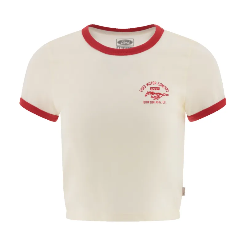 Ford x Brixton Mustang Womens Wimbledon Vintage Ringer T-Shirt made by Ford