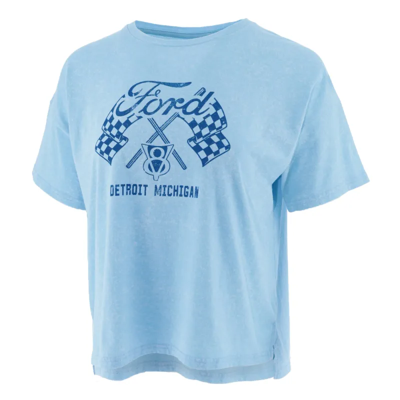Ford V8 Checkered Flag Womens Relaxed Crop Top sold by Ford