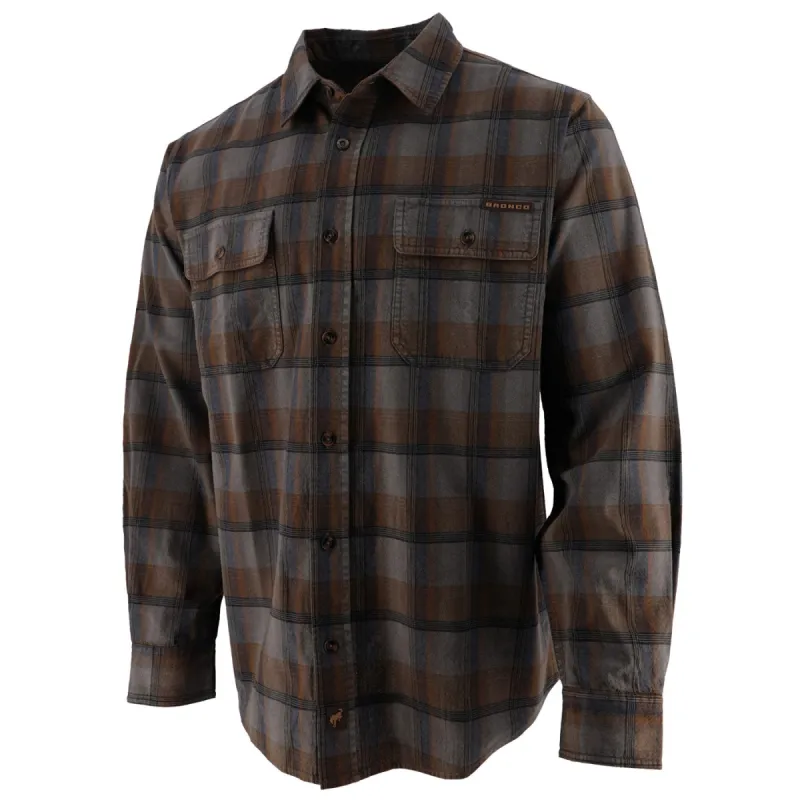 Ford Bronco Mens Brown & Gray Overdyed Plaid Shirt sold by Ford