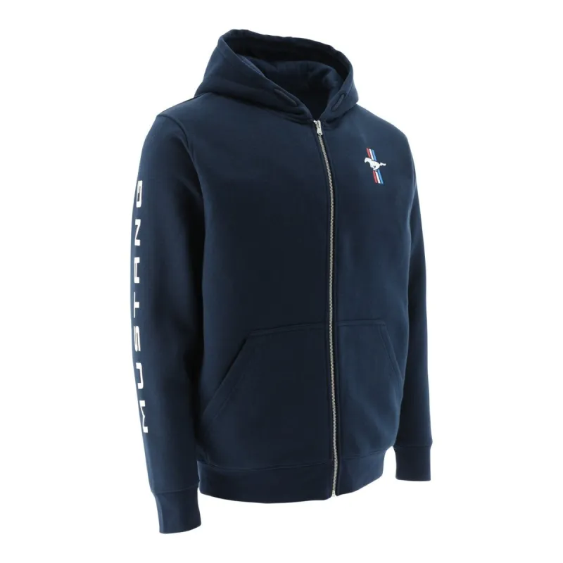 Ford Mustang Tribar Mens Navy Blue Fleece Zip Up Hoodie sold by Ford