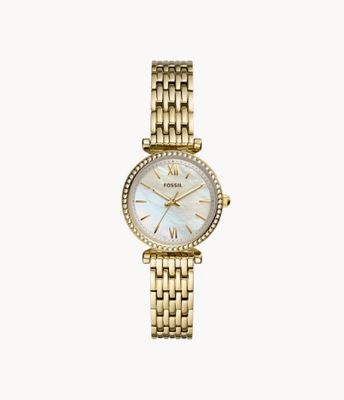 Carlie Mini Three-Hand Gold-Tone Stainless-Steel Watch sold by Fossil