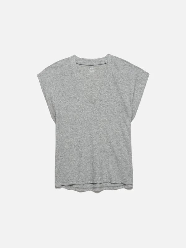 Le Mid Rise V Neck Tee -- Gris Heather sold by Frame Denim