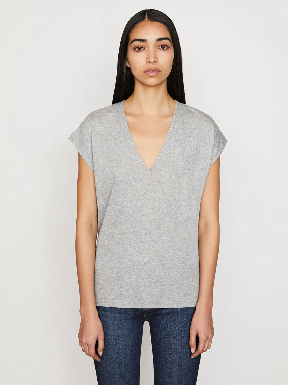 Le Mid Rise V Neck Tee -- Gris Heather sold by Frame Denim product image thumbnail 2