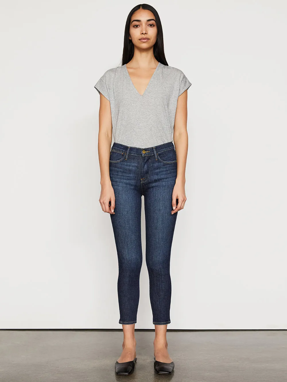 Le Mid Rise V Neck Tee -- Gris Heather sold by Frame Denim product image thumbnail 3