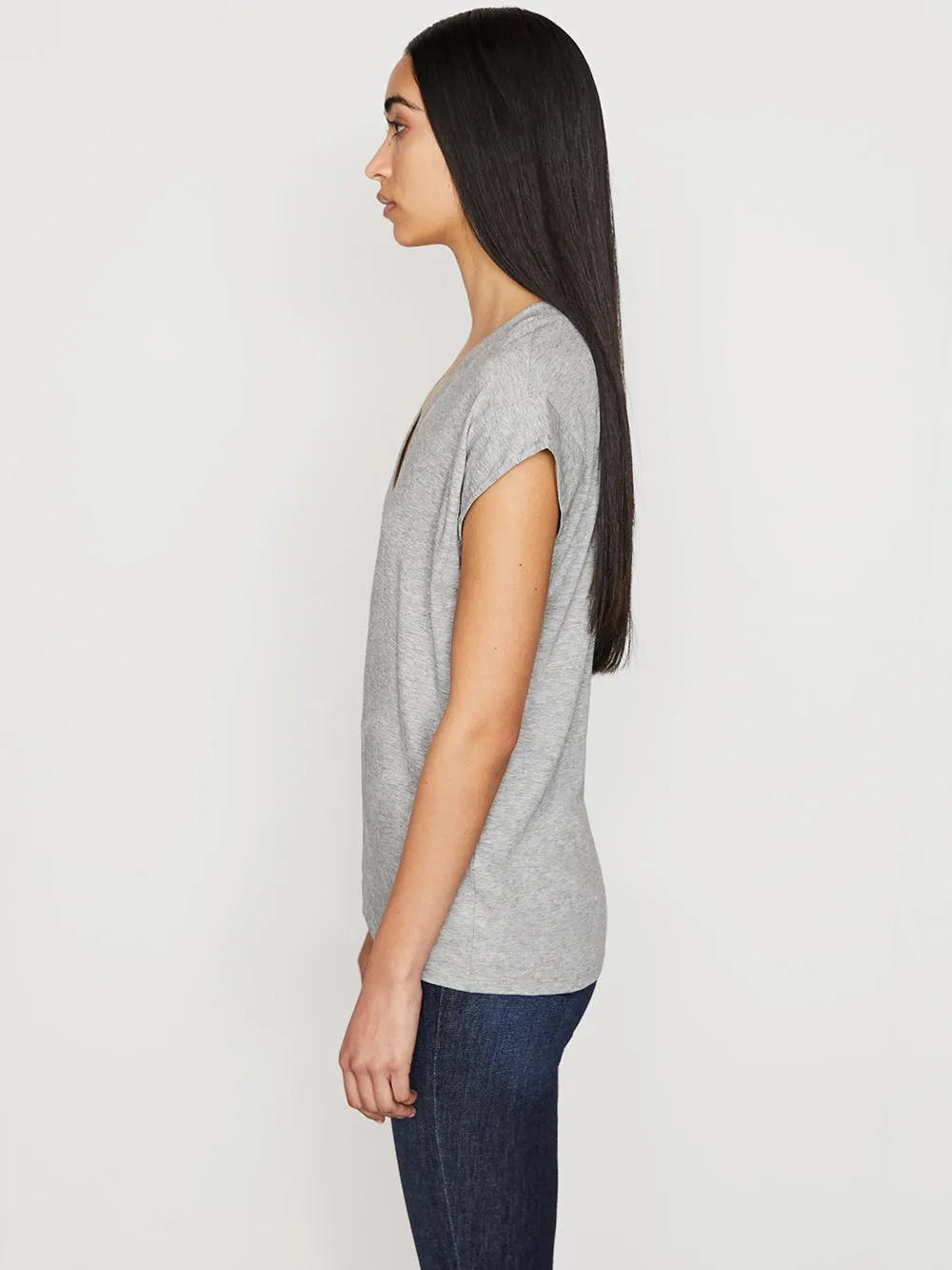 Le Mid Rise V Neck Tee -- Gris Heather sold by Frame Denim product image thumbnail 4