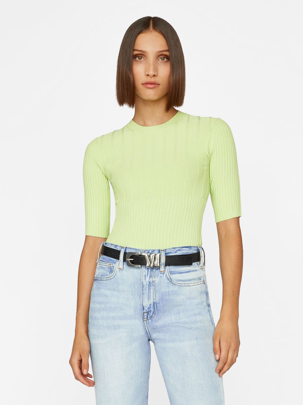 Mixed Rib Sweater -- Bright Lime sold by Frame Denim