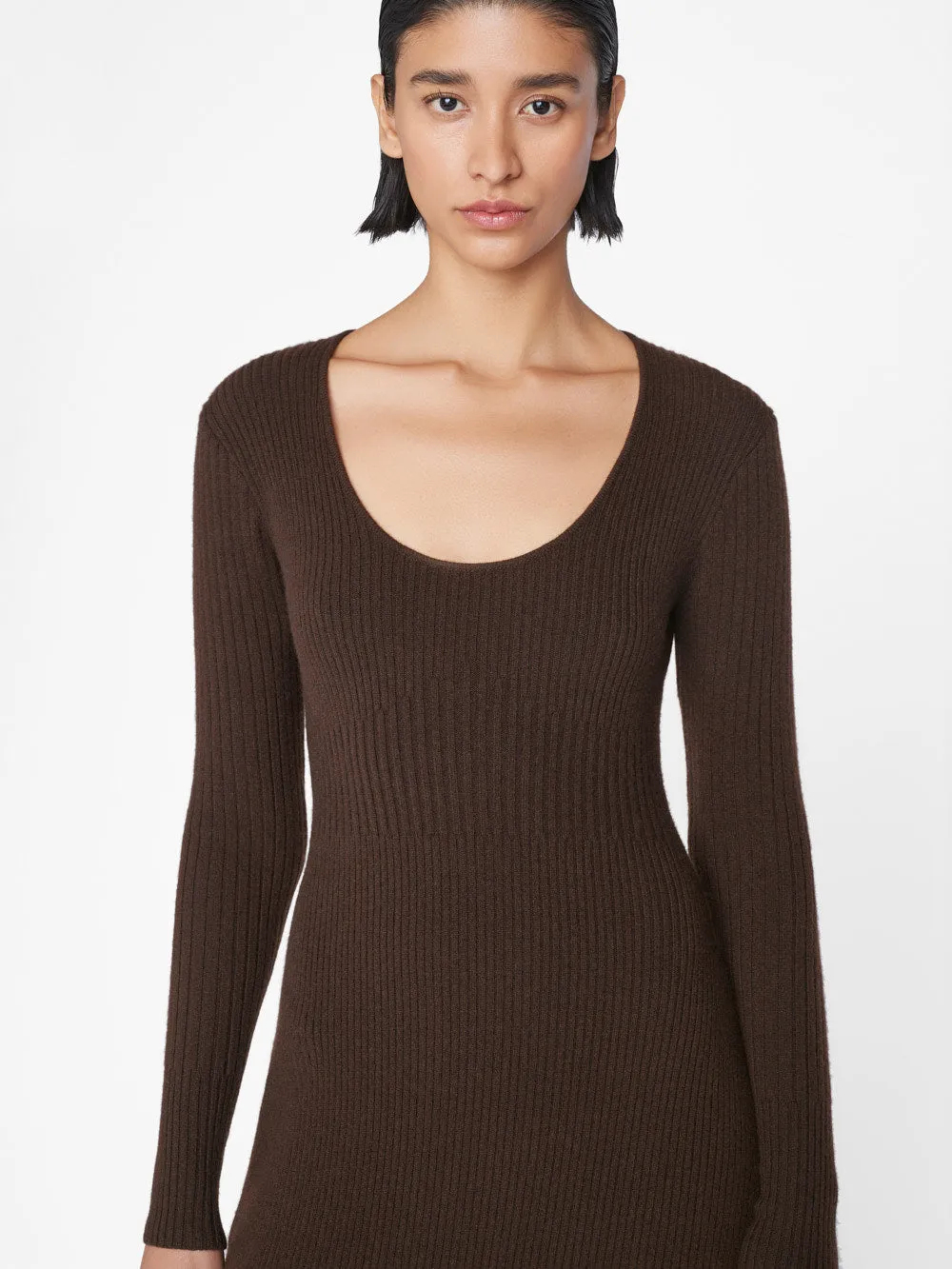 Ribbed Cashmere U-Neck Dress -- Espresso sold by Frame Denim product image thumbnail 3