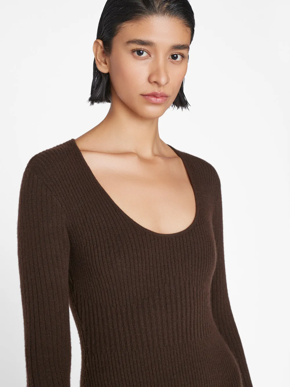 Ribbed Cashmere U-Neck Dress -- Espresso sold by Frame Denim product image thumbnail 5