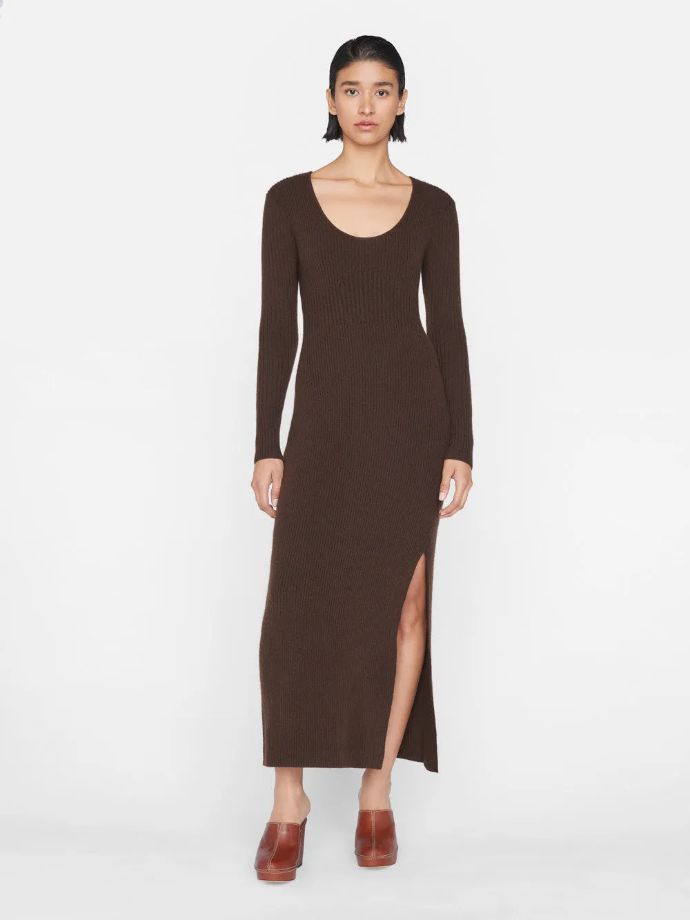 Ribbed Cashmere U-Neck Dress -- Espresso sold by Frame Denim product image thumbnail 2