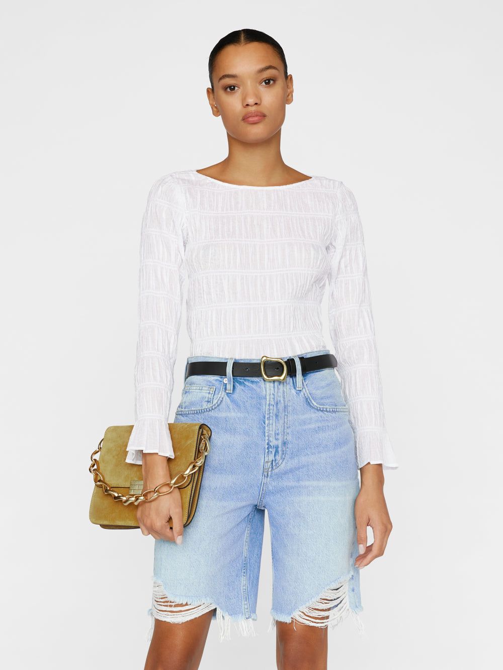 Long Sleeve Ruched Top -- Blanc sold by Frame Denim