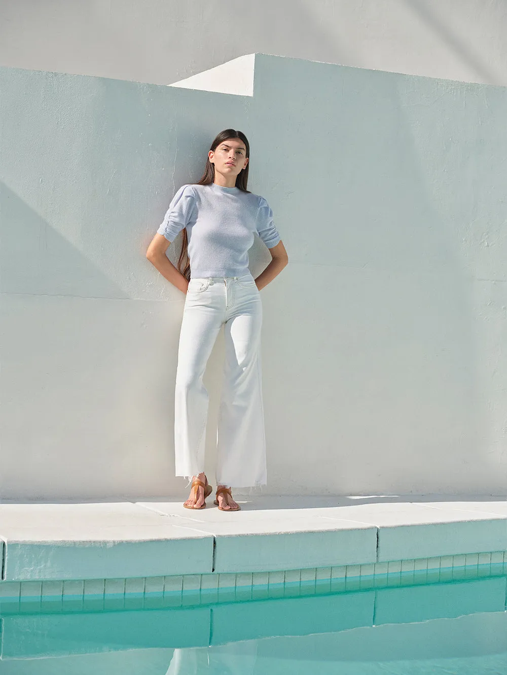 Ruched Sleeve Cashmere Sweater -- Light Blue sold by Frame Denim product image thumbnail 2
