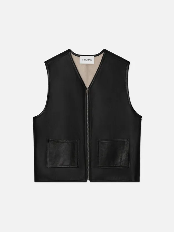 Shearling Vest -- Stone Beige/Black sold by Frame Denim