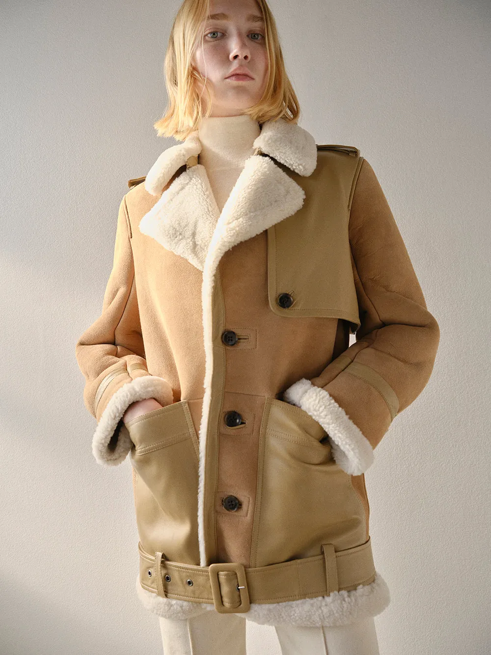 Short Shearling Trench -- Mocha sold by Frame Denim product image thumbnail 3