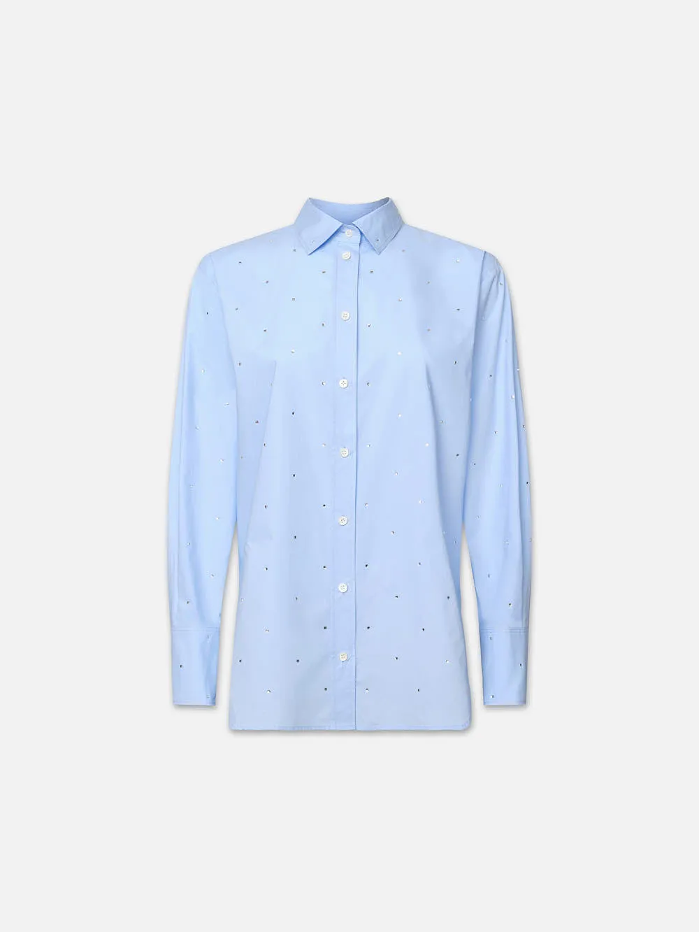 The Oversized Rhinestone Shirt -- Chambray sold by Frame Denim