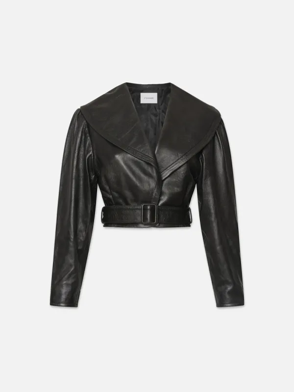 Cropped Belted Leather Jacket -- Black sold by Frame Denim