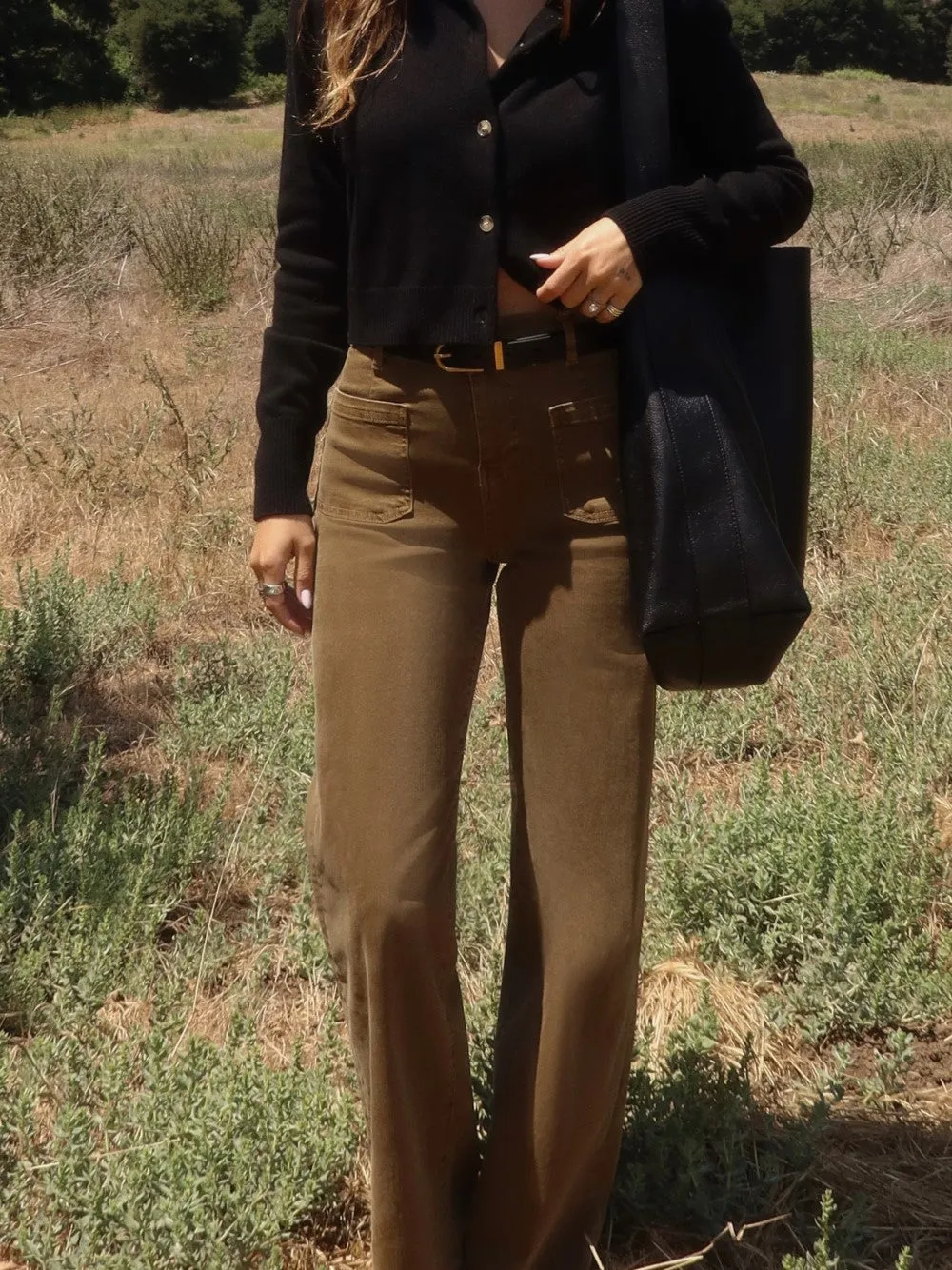 Le Slim Palazzo Bardot Pocket -- Khaki Green sold by Frame Denim product image thumbnail 2