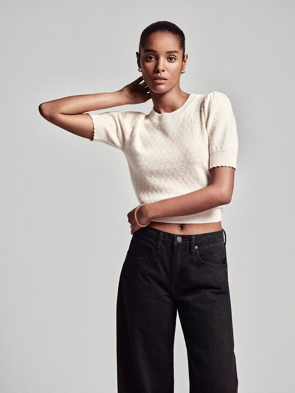 Pointelle Puff Sleeve Sweater -- Cream sold by Frame Denim product image thumbnail 2