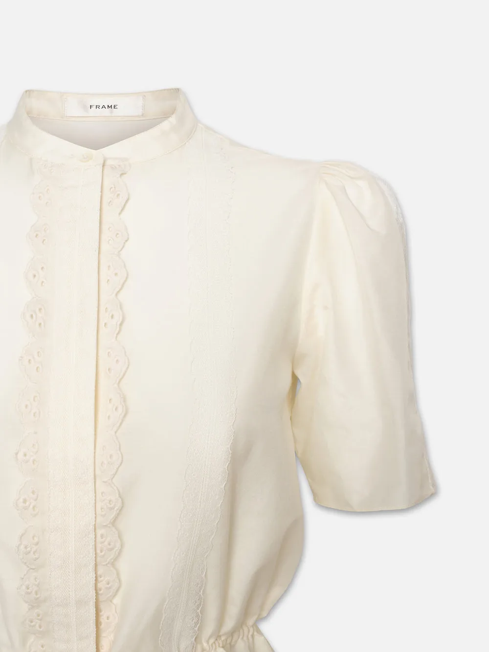 Cinched Lace Trim Blouse -- Cream sold by Frame Denim product image thumbnail 3