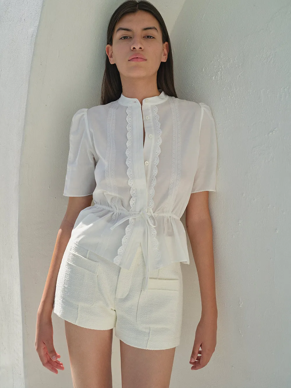 Cinched Lace Trim Blouse -- Cream sold by Frame Denim product image thumbnail 2