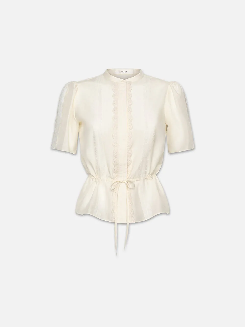 Cinched Lace Trim Blouse -- Cream sold by Frame Denim