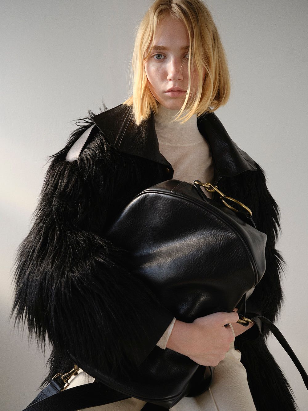 Faux Fur Coat With Leather Combo -- Black sold by Frame Denim product image thumbnail 3