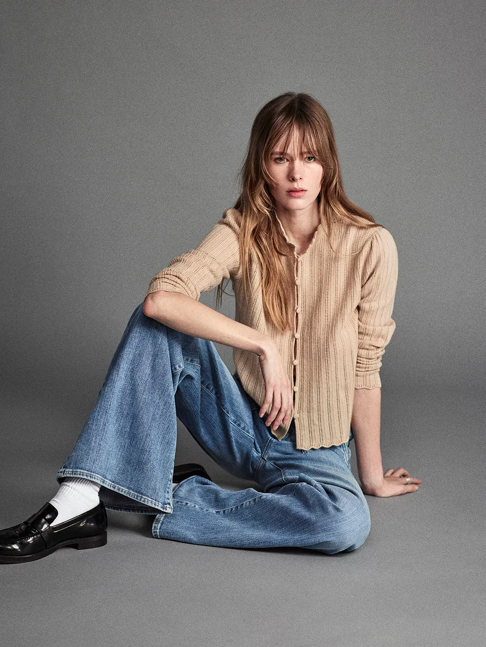 Ruffle Neck Cardi -- Taupe sold by Frame Denim product image thumbnail 2