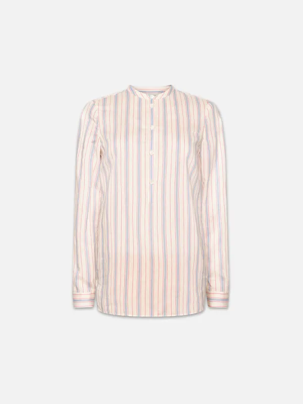 Collarless Henley Shirt -- Ecru Multi sold by Frame Denim