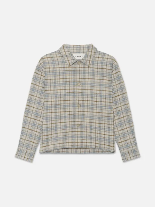 Relaxed Plaid Shirt Jacket -- Light Blue Plaid sold by Frame Denim
