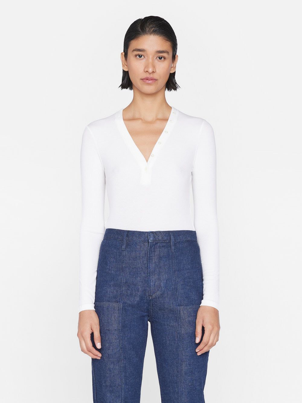 Slinky Long Sleeve Rib Henley -- Off White sold by Frame Denim
