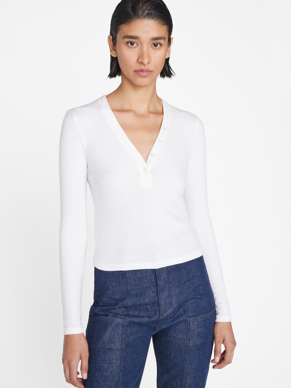 Slinky Long Sleeve Rib Henley -- Off White sold by Frame Denim product image thumbnail 3