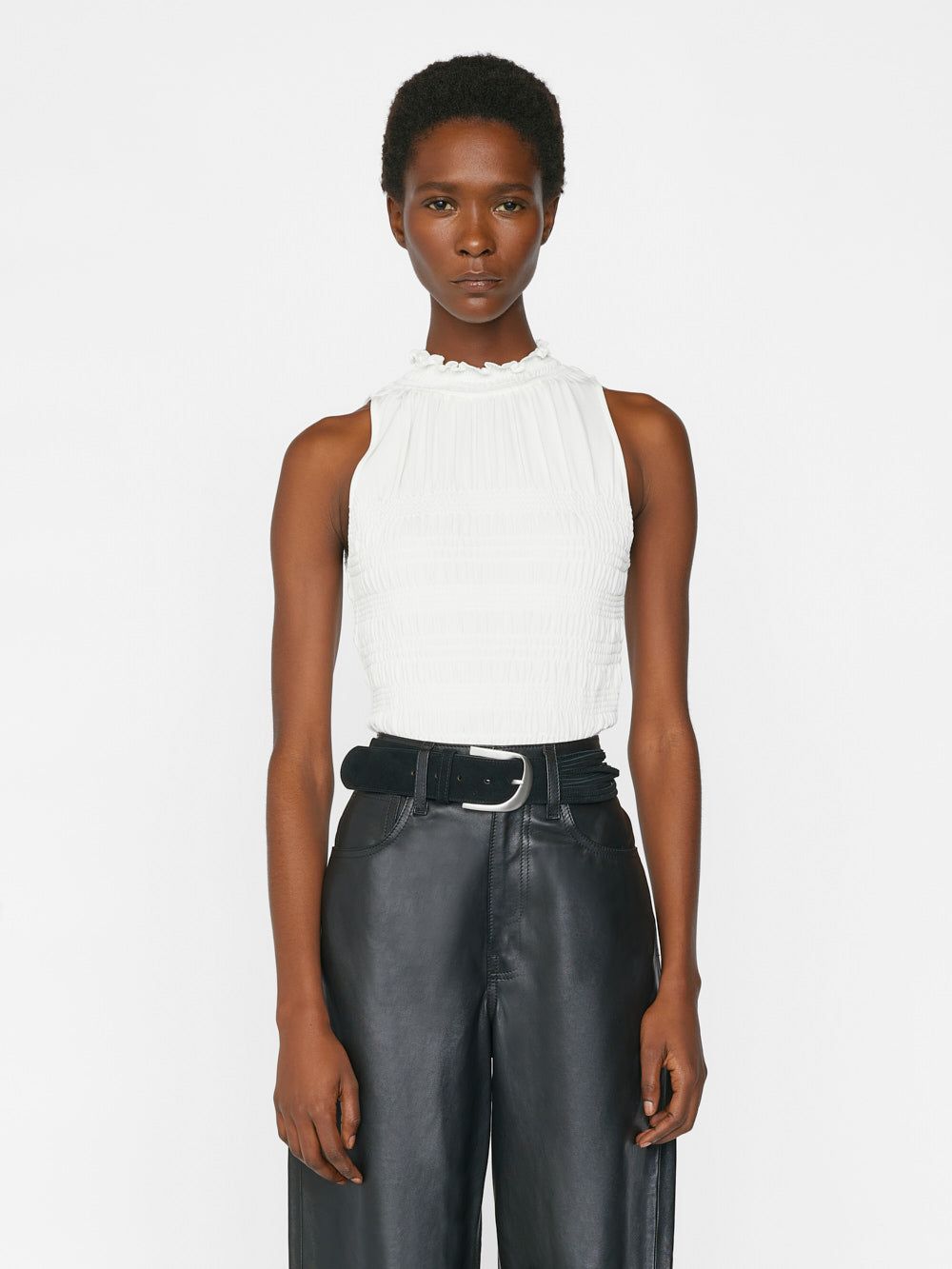 Smocked Knit Halter Top -- Bone sold by Frame Denim