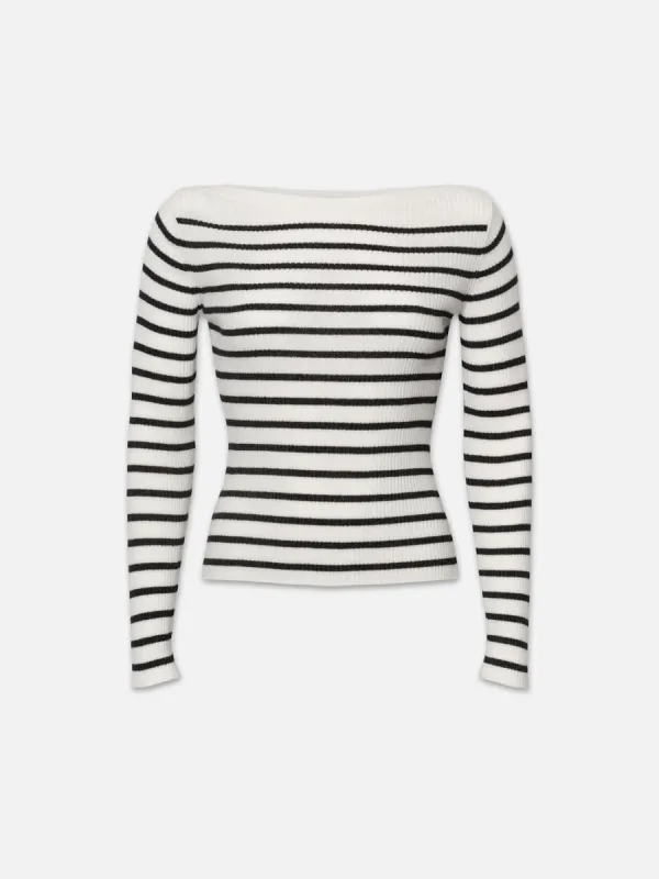 Ribbed Boatneck Sweater -- Black Multi made by Frame Denim