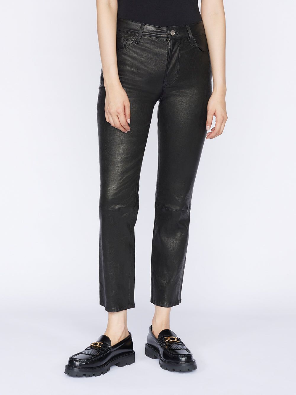 Leather Le High Straight -- Noir sold by Frame Denim