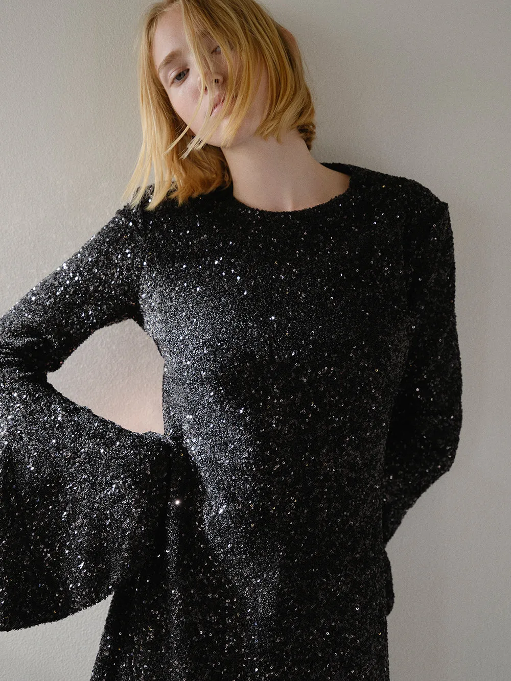 Sequin Flutter Sleeve Dress -- Black sold by Frame Denim product image thumbnail 2