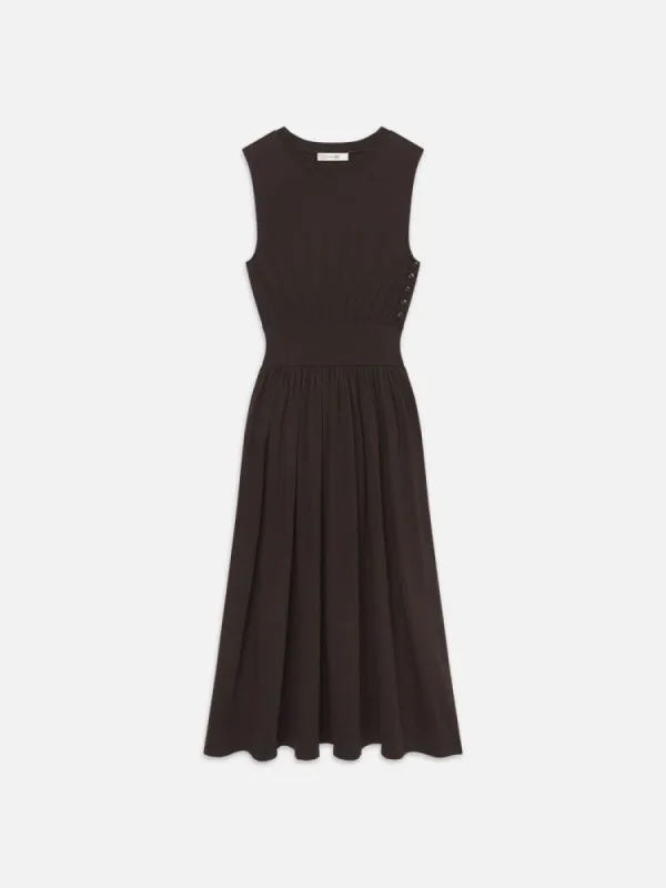 Banded Jersey Button Dress -- Chocolate Brown sold by Frame Denim