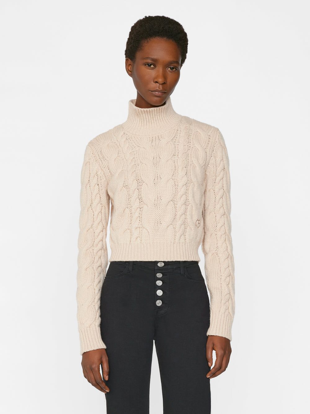 Chunky Cable Turtleneck -- Oatmeal Heather sold by Frame Denim