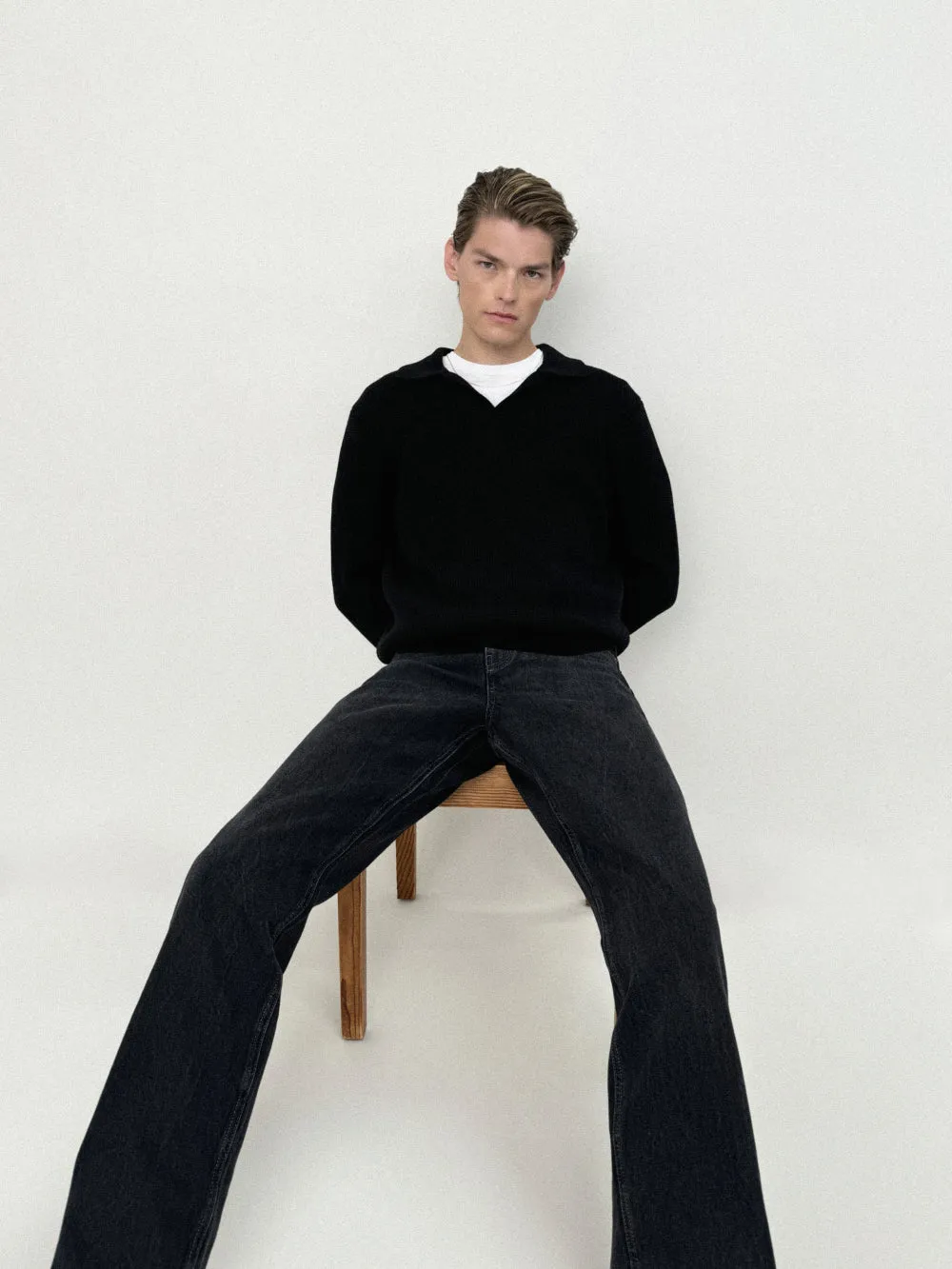 Silk Blend Polo Sweater -- Black sold by Frame Denim product image thumbnail 2