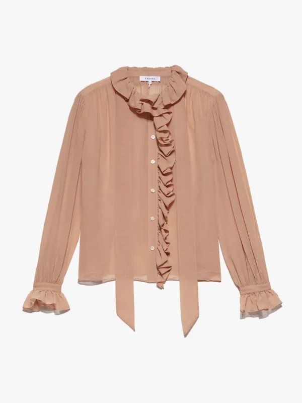 Ruffle Front Button Up Shirt -- Blush sold by Frame Denim