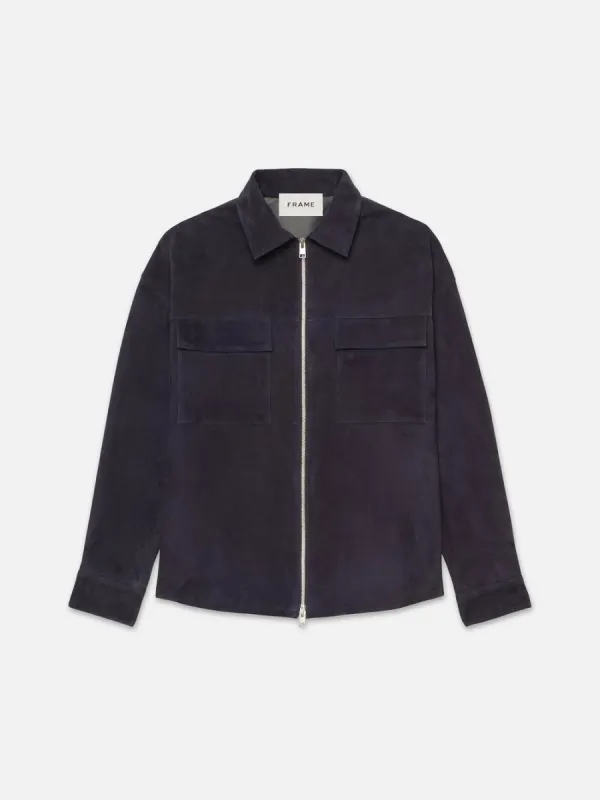 Clean Suede Zip Shirt -- Dark Navy sold by Frame Denim